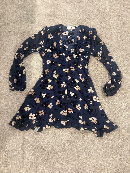 Native Dresses & Skirts - Native Chic Navy Floral Dress Shoulder Pads Smocked Waist Fall Festival Midi